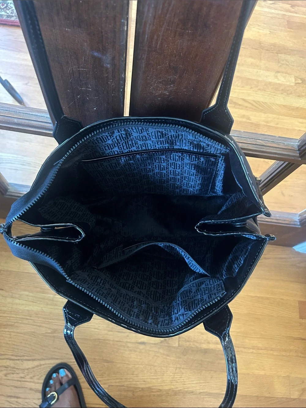 Kurt Geiger Black Quilted Tote with Patent Trim - Women's Tote Bag - Picture 4 of 8